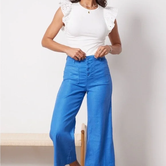 Evereve Eyelet Sleeve Shirt Ribbed Logan Tee Women’s Sz XL White Ruffle Lace EUC - Picture 3 of 8